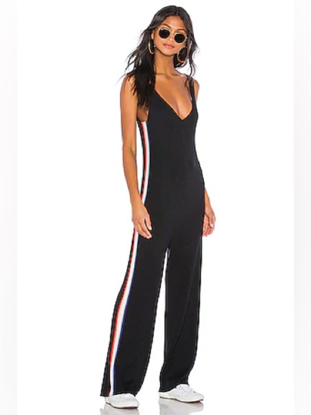 Madeleine Thompson Spiritual Gangster Sz XS Black Wide-Leg Jumpsuit Side Stripe